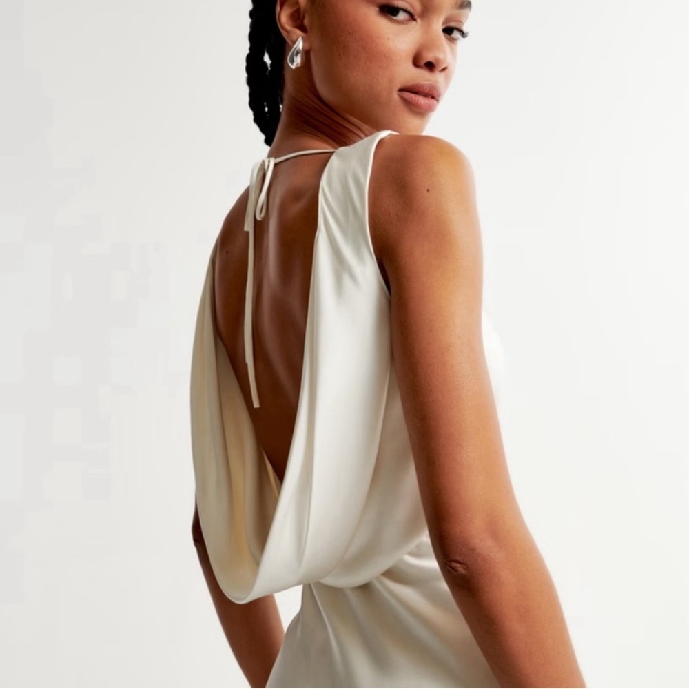 Abercrombie White Plunge Cowl Back Maxi  Dress